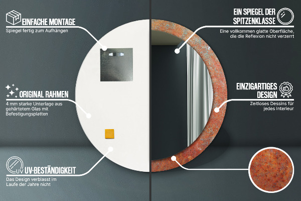 Ronde wandspiegel met print Roest metaal