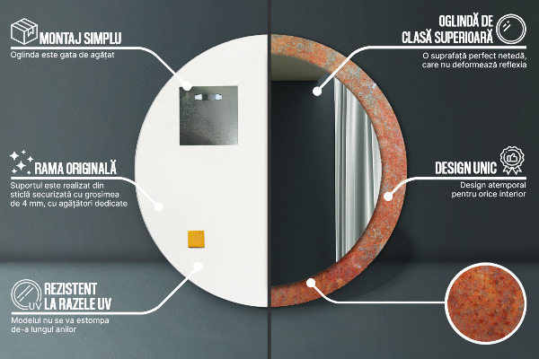 Ronde wandspiegel met print Roest metaal
