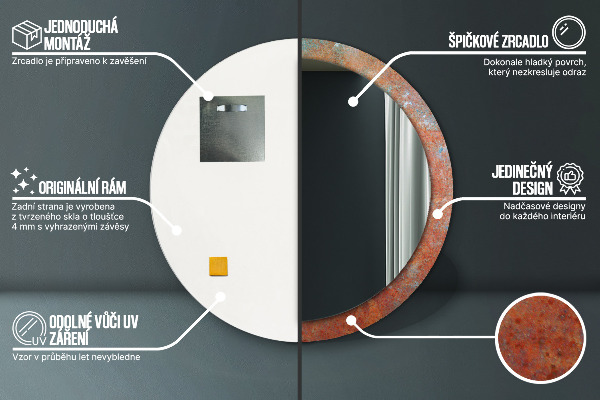 Ronde wandspiegel met print Roest metaal
