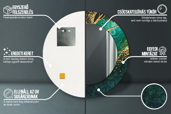 Ronde spiegel met decoratie Marmer groen