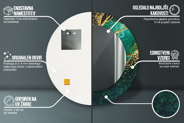 Ronde spiegel met decoratie Marmer groen