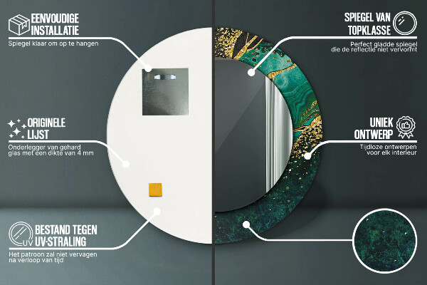 Ronde spiegel met decoratie Marmer groen