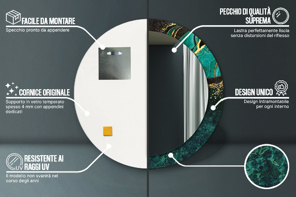 Ronde spiegel met decoratie Marmer groen