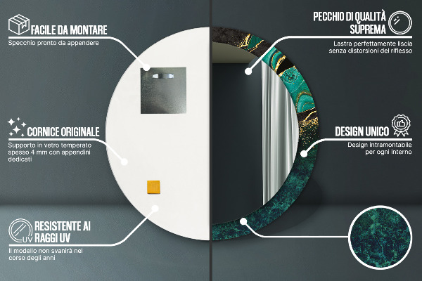 Ronde spiegel met decoratie Marmer groen