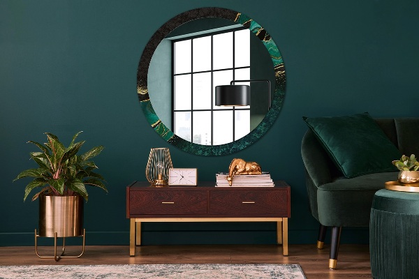 Ronde spiegel met decoratie Marmer groen