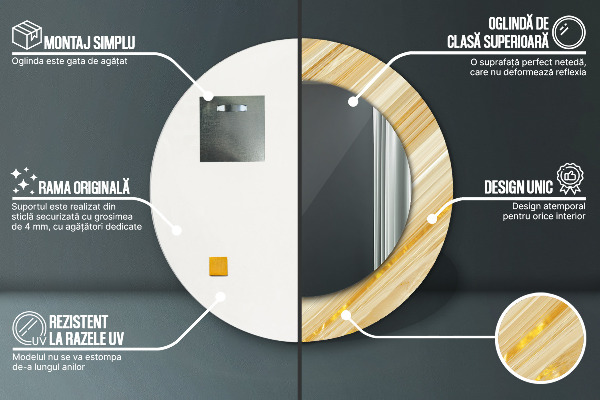 Ronde wandspiegel met print Gouden samenvatting
