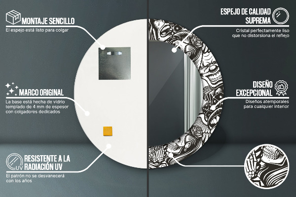 Ronde wandspiegel met print Abstracte vloeistof