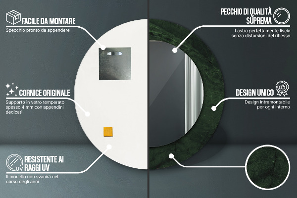 Ronde spiegel met decoratie Groen marmer