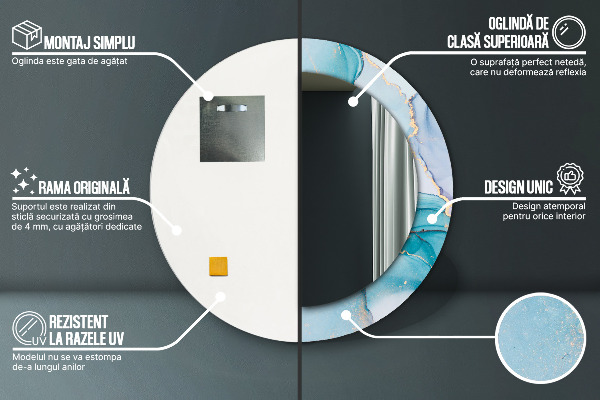 Ronde spiegel met bedrukte lijst Abstracte vloeistof