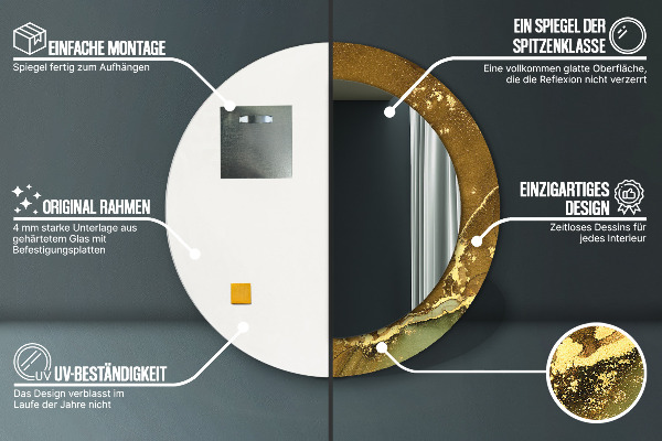 Ronde spiegel met bedrukte lijst Metalen wervelingen