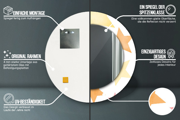Ronde wandspiegel met print Pastelkleurige sterren