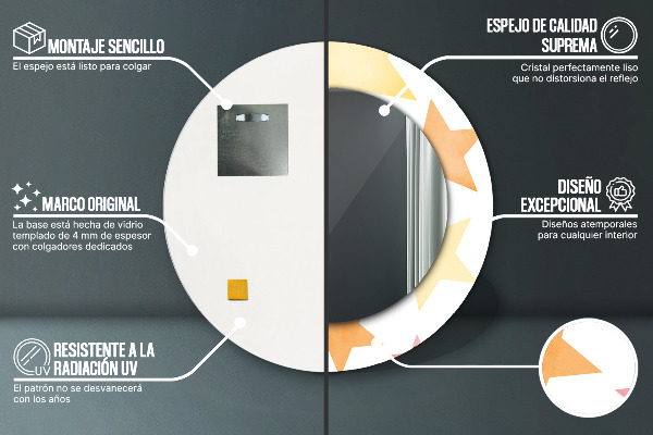 Ronde wandspiegel met print Pastelkleurige sterren