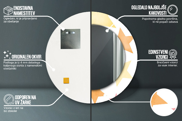 Ronde wandspiegel met print Pastelkleurige sterren