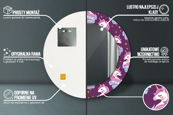 Bedrukte ronde spiegel Eenhoorn sterren