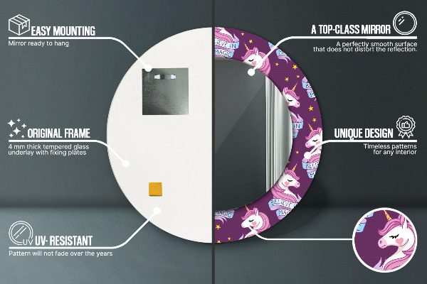 Bedrukte ronde spiegel Eenhoorn sterren