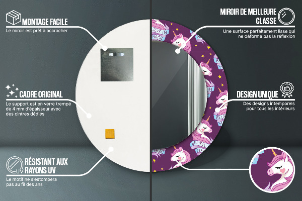 Bedrukte ronde spiegel Eenhoorn sterren