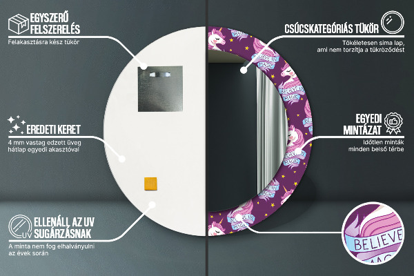 Bedrukte ronde spiegel Eenhoorn sterren