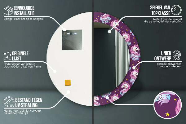 Bedrukte ronde spiegel Eenhoorn sterren