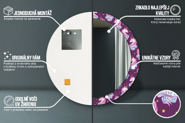 Bedrukte ronde spiegel Eenhoorn sterren