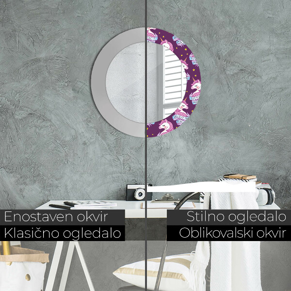 Bedrukte ronde spiegel Eenhoorn sterren