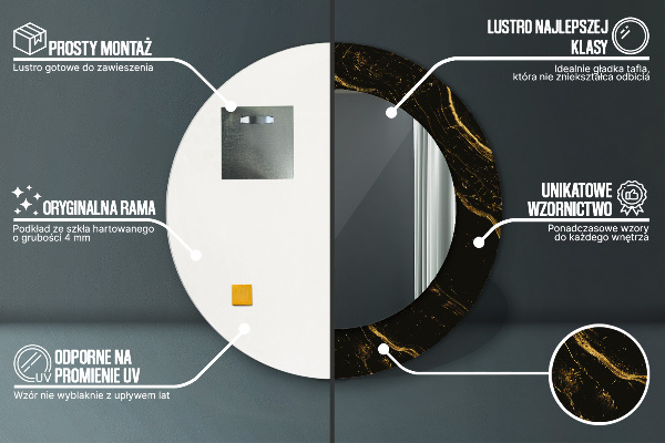 Ronde spiegel met decoratie Zwart marmer