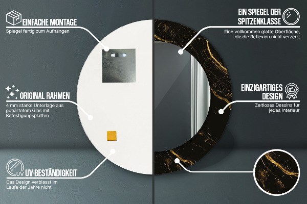 Ronde spiegel met decoratie Zwart marmer