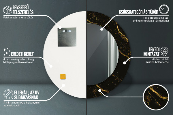 Ronde spiegel met decoratie Zwart marmer