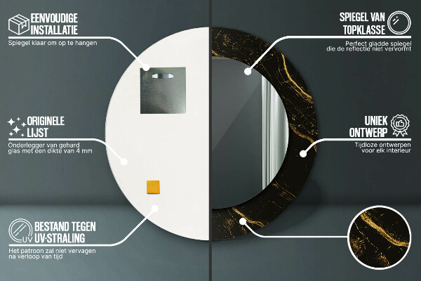 Ronde spiegel met decoratie Zwart marmer