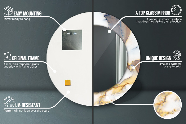 Bedrukte ronde spiegel wit marmer