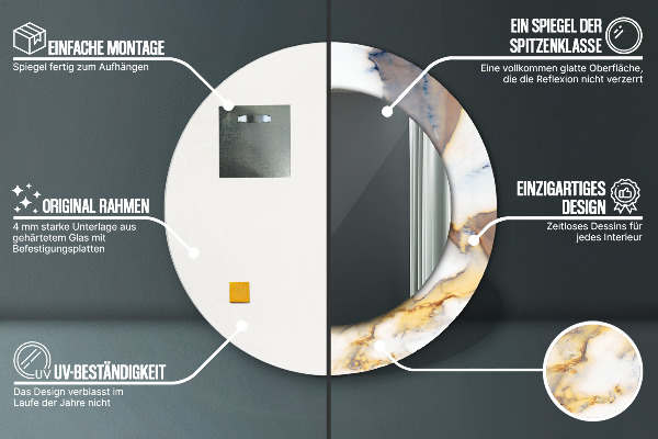Bedrukte ronde spiegel wit marmer