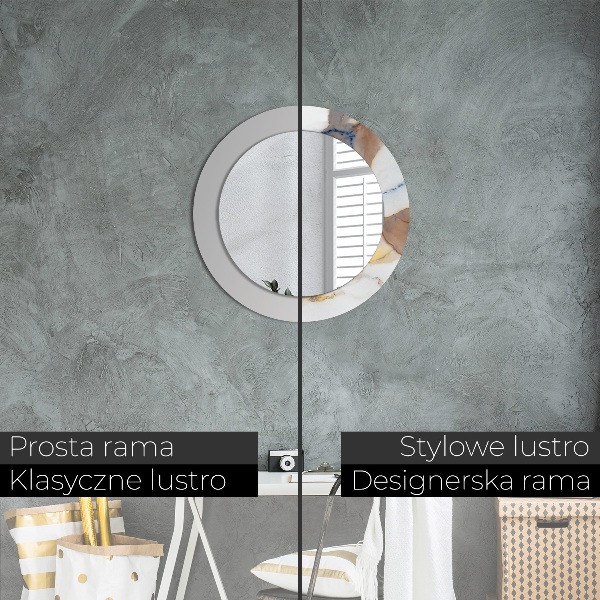 Bedrukte ronde spiegel wit marmer