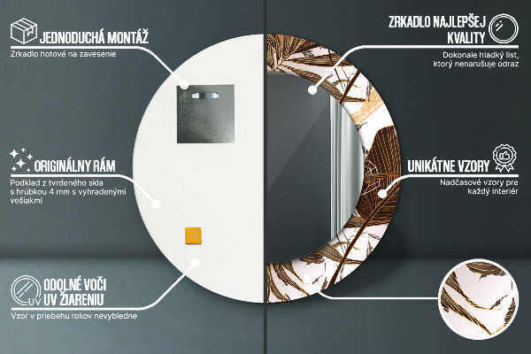 Ronde spiegel met bedrukte lijst Palm bladeren