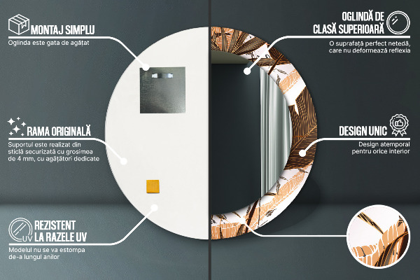 Ronde spiegel met bedrukte lijst Palm bladeren