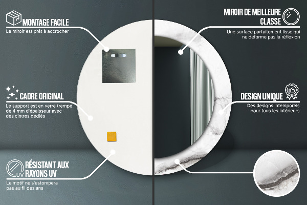 Ronde wandspiegel met print wit marmer