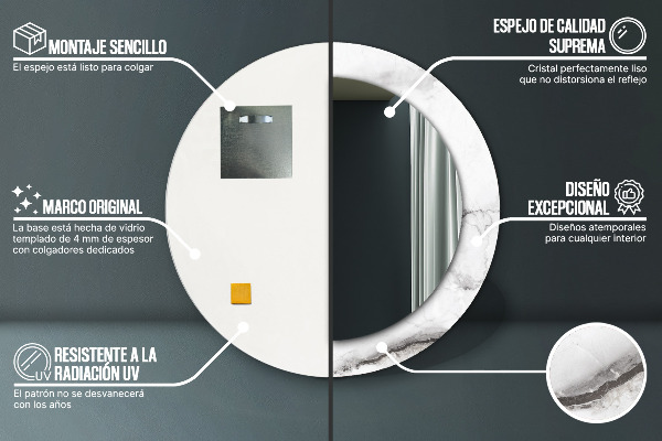 Ronde wandspiegel met print wit marmer