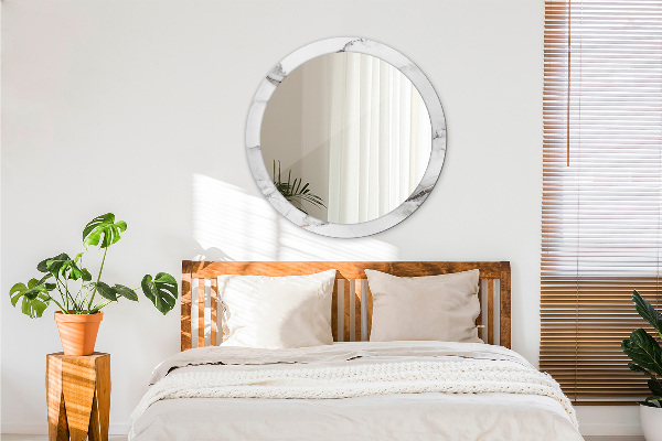 Ronde wandspiegel met print wit marmer