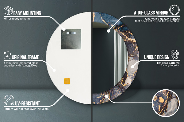Ronde wandspiegel met print Abstracte vloeistof