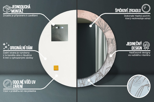 Ronde wandspiegel met print Tropische bloemen