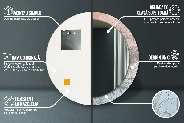 Ronde wandspiegel met print Tropische bloemen