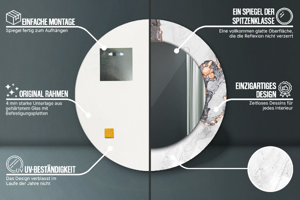 Ronde wandspiegel met print Abstracte vloeistof