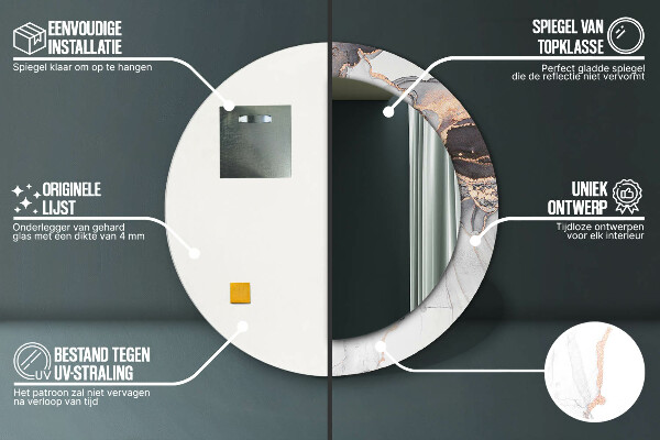 Ronde wandspiegel met print Abstracte vloeistof