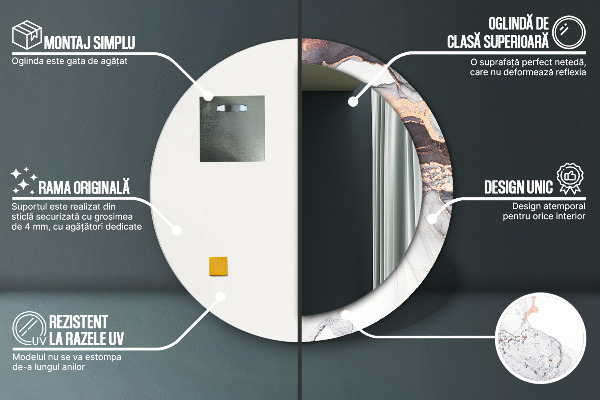 Ronde wandspiegel met print Abstracte vloeistof