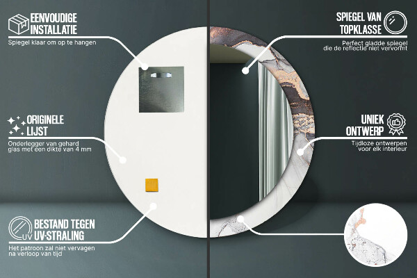 Ronde wandspiegel met print Abstracte vloeistof