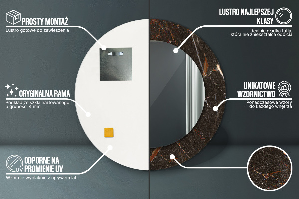 Bedrukte ronde spiegel Bruin marmer