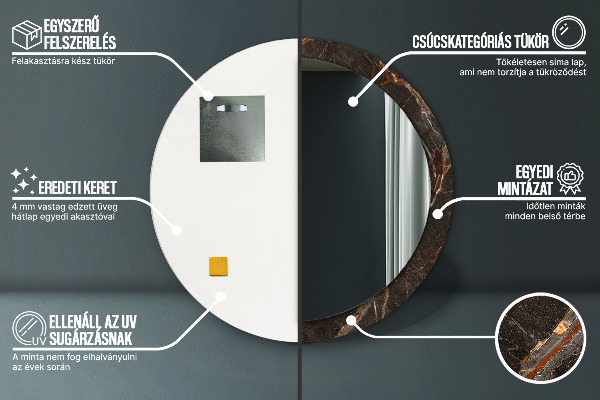 Bedrukte ronde spiegel Bruin marmer