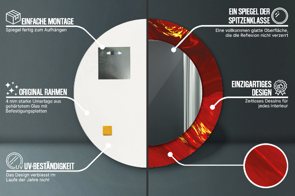 Ronde wandspiegel met print Rood marmer