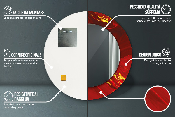 Ronde wandspiegel met print Rood marmer