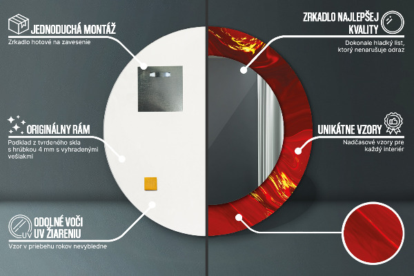 Ronde wandspiegel met print Rood marmer