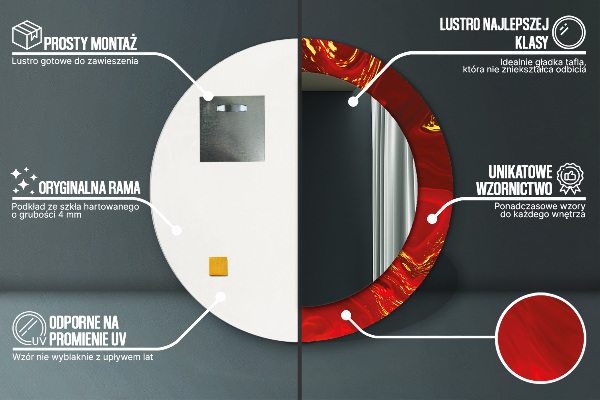 Ronde wandspiegel met print Rood marmer