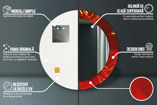 Ronde wandspiegel met print Rood marmer